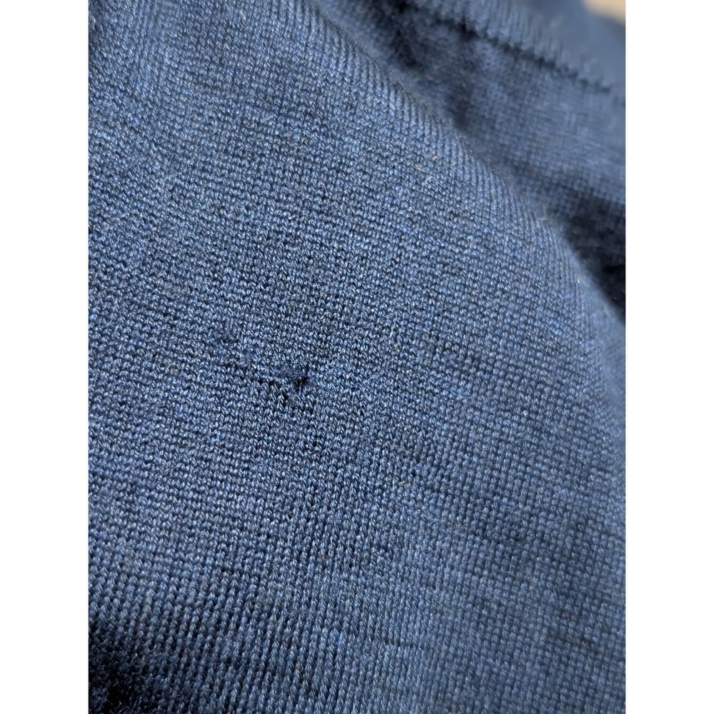 Brunello Cucinelli Men Navy Blue Cashmere Silk V-Neck Sweater IT 54 L Italy FLAW - Picture 3 of 9